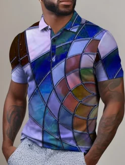 Best OUKU Men's Graphic Polo Shirts Golf Shirt Short Sleeve Polo Shirts Collared Shirts Casual Vacation Wear Rave Wear Party Outfits Buttons 3D Print Spring & Summer Pink Purple Green