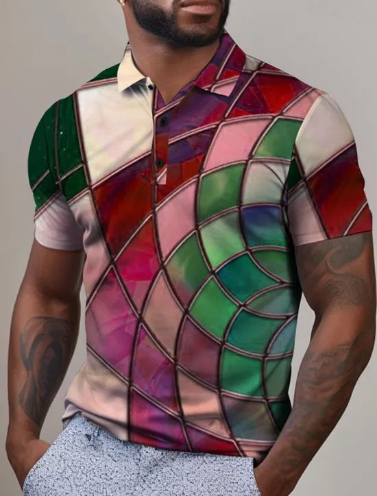 Best OUKU Men's Graphic Polo Shirts Golf Shirt Short Sleeve Polo Shirts Collared Shirts Casual Vacation Wear Rave Wear Party Outfits Buttons 3D Print Spring & Summer Pink Purple Green
