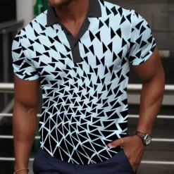 Best OUKU Men's Graphic Polo Shirts Golf Shirt Short Sleeve Polo Shirts Collared Shirts Casual Vacation Wear Rave Wear Party Outfits Buttons 3D Print Spring & Summer Blue