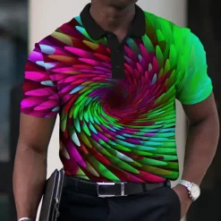 Online OUKU Men's Graphic Polo Shirts Golf Shirt Short Sleeve Polo Shirts Collared Shirts Casual Vacation Wear Rave Wear Party Outfits Buttons 3D Print Black Red Blue
