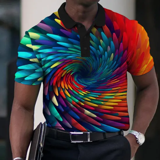 Online OUKU Men's Graphic Polo Shirts Golf Shirt Short Sleeve Polo Shirts Collared Shirts Casual Vacation Wear Rave Wear Party Outfits Buttons 3D Print Black Red Blue