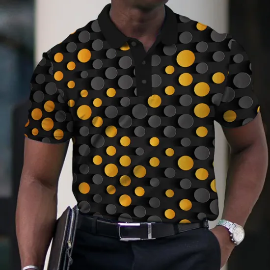 Online OUKU Men's Graphic Polo Shirts Golf Shirt Short Sleeve Polo Shirts Collared Shirts Casual Vacation Wear Rave Wear Party Outfits Buttons 3D Print Black Red Blue