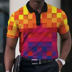 Online OUKU Men's Graphic Polo Shirts Golf Shirt Short Sleeve Polo Shirts Collared Shirts Casual Vacation Wear Rave Wear Party Outfits Buttons 3D Print Black Red Blue