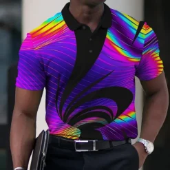Online OUKU Men's Graphic Polo Shirts Golf Shirt Short Sleeve Polo Shirts Collared Shirts Casual Vacation Wear Rave Wear Party Outfits Buttons 3D Print Black Red Blue