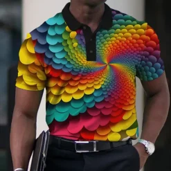 Online OUKU Men's Graphic Polo Shirts Golf Shirt Short Sleeve Polo Shirts Collared Shirts Casual Vacation Wear Rave Wear Party Outfits Buttons 3D Print Black Red Blue
