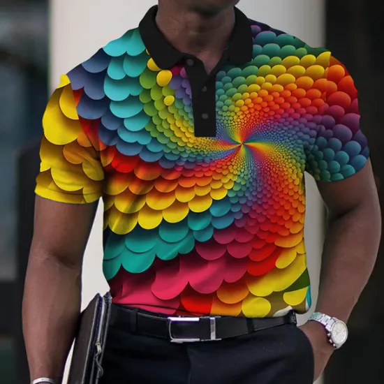 Online OUKU Men's Graphic Polo Shirts Golf Shirt Short Sleeve Polo Shirts Collared Shirts Casual Vacation Wear Rave Wear Party Outfits Buttons 3D Print Black Red Blue