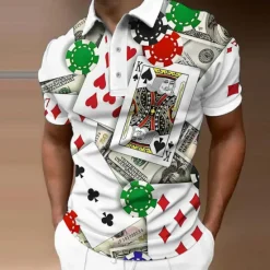 Outlet OUKU Men's Graphic Polo Shirts Golf Shirt Short Sleeve Polo Shirts Collared Shirts Casual Vacation Wear Rave Wear Party Outfits Buttons 3D Print Black White Gray