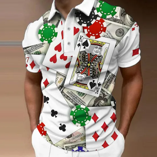 Outlet OUKU Men's Graphic Polo Shirts Golf Shirt Short Sleeve Polo Shirts Collared Shirts Casual Vacation Wear Rave Wear Party Outfits Buttons 3D Print Black White Gray