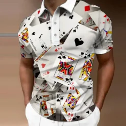 Outlet OUKU Men's Graphic Polo Shirts Golf Shirt Short Sleeve Polo Shirts Collared Shirts Casual Vacation Wear Rave Wear Party Outfits Buttons 3D Print Black White Gray