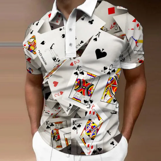 Outlet OUKU Men's Graphic Polo Shirts Golf Shirt Short Sleeve Polo Shirts Collared Shirts Casual Vacation Wear Rave Wear Party Outfits Buttons 3D Print Black White Gray
