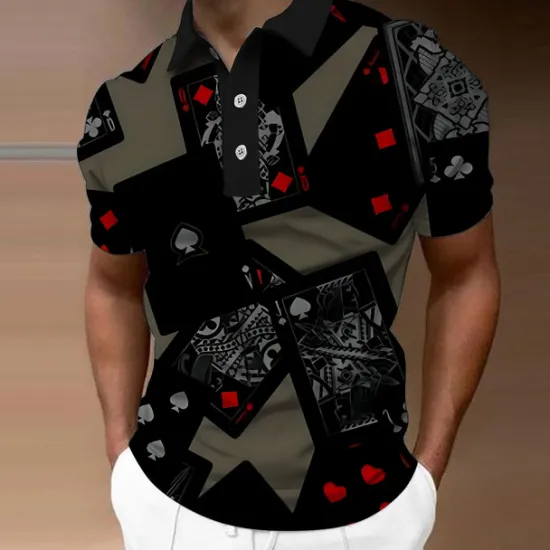 Outlet OUKU Men's Graphic Polo Shirts Golf Shirt Short Sleeve Polo Shirts Collared Shirts Casual Vacation Wear Rave Wear Party Outfits Buttons 3D Print Black White Gray