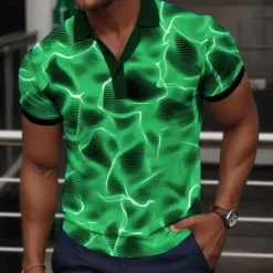 Hot OUKU Men's Graphic Polo Shirts Golf Shirt Short Sleeve Polo Shirts Collared Shirts Vacation Wear Rave Wear Party Outfits Buttons 3D Print Spring & Summer Blue Orange Green