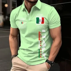 OUKU Men's Graphic Polo Short Sleeve Polo Shirts Collared Shirts Casual Outdoor Athleisure Daily Wear 3D Print Summer Black Light Green Blue