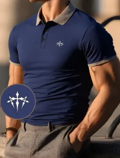 Sale OUKU Men's Graphic Polo Short Sleeve Turndown Vacation Casual Daily Business Athleisure Casual Daily Buttons Summer Pink Red Navy Blue
