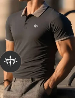 Sale OUKU Men's Graphic Polo Short Sleeve Turndown Vacation Casual Daily Business Athleisure Casual Daily Buttons Summer Pink Red Navy Blue