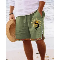 OUKU Men's Graphic Prints Board Shorts Swim Shorts Swim Trunks Mid Waist Vintage Ethnic Style Retro Vintage Casual Daily Holiday Zipper Pocket Elastic Waist Designer Clothing Apparel