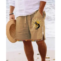 OUKU Men's Graphic Prints Board Shorts Swim Shorts Swim Trunks Mid Waist Vintage Ethnic Style Retro Vintage Casual Daily Holiday Zipper Pocket Elastic Waist Designer Clothing Apparel