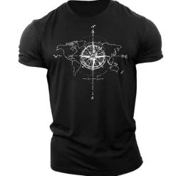 Outlet OUKU Men's Graphic Prints Compass T Shirt Graphic Tee 100% Cotton Short Sleeve Graphic Shirt Black Army Green Dark Gray Comfortable Tee Outdoor Street Fashion Designer Clothing