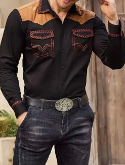 Online OUKU Men's Graphic Prints Cowboy Shirt Western Shirt Cowboy Shirt Long Sleeve Fashion Streetwear Designer Outdoor Daily Fall & Winter Turndown Print Black Red Blue Khaki