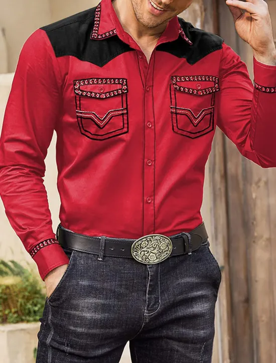 Online OUKU Men's Graphic Prints Cowboy Shirt Western Shirt Cowboy Shirt Long Sleeve Fashion Streetwear Designer Outdoor Daily Fall & Winter Turndown Print Black Red Blue Khaki