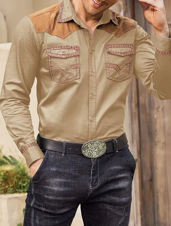 Online OUKU Men's Graphic Prints Cowboy Shirt Western Shirt Cowboy Shirt Long Sleeve Fashion Streetwear Designer Outdoor Daily Fall & Winter Turndown Print Black Red Blue Khaki