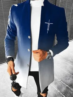 Best OUKU Men's Graphic Prints Cross Gradual Winter Coat Overcoat Coat Warm Breathable Comfortable Fashion Streetwear Business Work Wear to work Going out Pocket Print Fall & Winter Turndown Long Sleeve Red