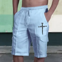 Sale OUKU Men's Graphic Prints Cross Cargo Shorts Summer Shorts Mid Waist Streetwear Designer Casual Daily Holiday Elastic Waist Drawstring Print Designer Clothing Apparel
