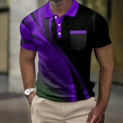 Hot OUKU Men's Graphic Prints Geometry Waffle Polo Shirts Polo Shirts Short Sleeve Polo Shirts Turndown Casual Going out Print Summer Spring Yellow Blue Purple