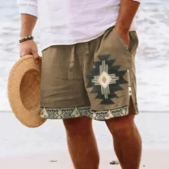 OUKU Men's Graphic Prints Geometry Swim Trunks Swim Shorts Board Shorts Mid Waist Vintage Ethnic Style Retro Vintage Casual Daily Holiday Zipper Pocket Elastic Waist Designer Clothing Apparel