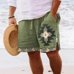 OUKU Men's Graphic Prints Geometry Swim Trunks Swim Shorts Board Shorts Mid Waist Vintage Ethnic Style Retro Vintage Casual Daily Holiday Zipper Pocket Elastic Waist Designer Clothing Apparel