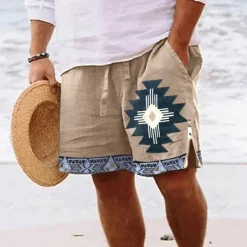 OUKU Men's Graphic Prints Geometry Swim Trunks Swim Shorts Board Shorts Mid Waist Vintage Ethnic Style Retro Vintage Casual Daily Holiday Zipper Pocket Elastic Waist Designer Clothing Apparel
