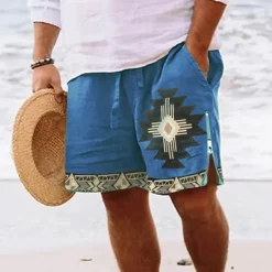 OUKU Men's Graphic Prints Geometry Swim Trunks Swim Shorts Board Shorts Mid Waist Vintage Ethnic Style Retro Vintage Casual Daily Holiday Zipper Pocket Elastic Waist Designer Clothing Apparel