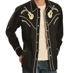 Sale OUKU Men's Graphic Prints Guitar Shirt Western Shirt Cowboy Shirt Long Sleeve Fashion Designer Casual Outdoor Daily Fall & Winter Turndown Print Button-Down Black Black / Green Light Green Black / Purple