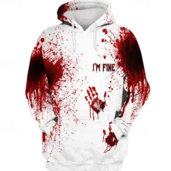 OUKU Men's Graphic Prints Hand Hoodie Hoodies Sweatshirt Daily Classic Long Sleeve Hooded Halloween Holiday Going out Red Blue Print Spring & Fall Designer