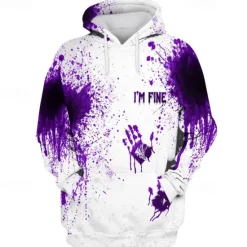 OUKU Men's Graphic Prints Hand Hoodie Hoodies Sweatshirt Daily Classic Long Sleeve Hooded Halloween Holiday Going out Red Blue Print Spring & Fall Designer
