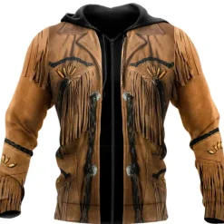 Outlet OUKU Men's Graphic Prints Hoodie Hoodies Sweatshirt Streetwear Designer Long Sleeve Hooded Sports & Outdoor Daily Sports Zipper Print Spring & Fall Designer Brown