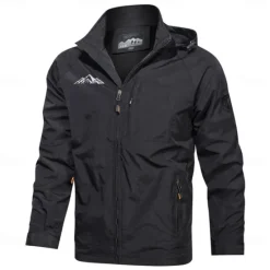 Hot OUKU Men's Graphic Prints Mountain Jacket Raincoat Shell Jacket Waterproof Lightweight Casual Sports Outdoor Camping & Hiking Embroidered Side Pockets Zip Front Fall Winter Hooded Long Sleeve Black Green