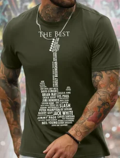 Best OUKU Men's Graphic Prints Musical Instrument Hobby T Shirt Graphic Tee Cotton Short Sleeves Graphic Shirt Black White Navy Blue Comfortable Tee Vacation Street Fashion Designer Clothing