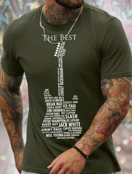 Best OUKU Men's Graphic Prints Musical Instrument Hobby T Shirt Graphic Tee Cotton Short Sleeves Graphic Shirt Black White Navy Blue Comfortable Tee Vacation Street Fashion Designer Clothing