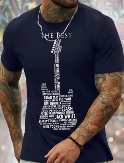 Best OUKU Men's Graphic Prints Musical Instrument Hobby T Shirt Graphic Tee Cotton Short Sleeves Graphic Shirt Black White Navy Blue Comfortable Tee Vacation Street Fashion Designer Clothing