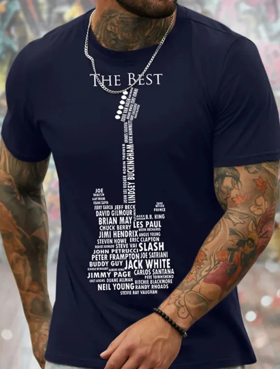 Best OUKU Men's Graphic Prints Musical Instrument Hobby T Shirt Graphic Tee Cotton Short Sleeves Graphic Shirt Black White Navy Blue Comfortable Tee Vacation Street Fashion Designer Clothing