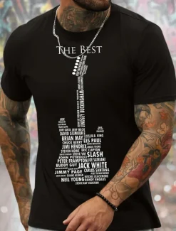 Best OUKU Men's Graphic Prints Musical Instrument Hobby T Shirt Graphic Tee Cotton Short Sleeves Graphic Shirt Black White Navy Blue Comfortable Tee Vacation Street Fashion Designer Clothing