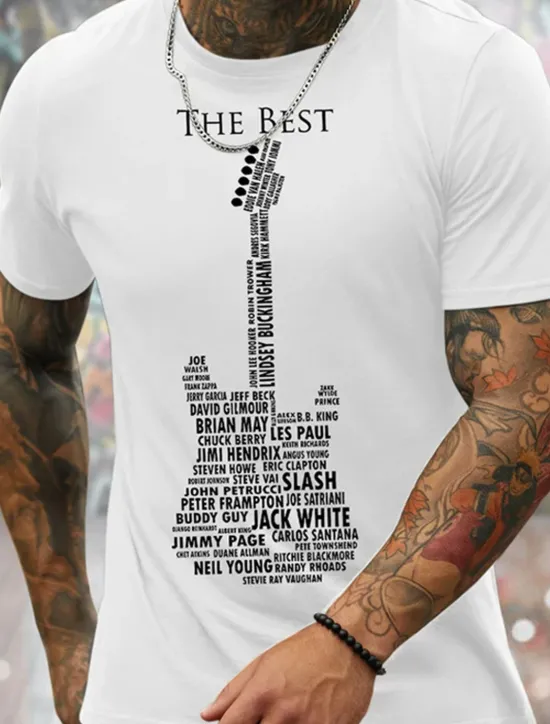 Best OUKU Men's Graphic Prints Musical Instrument Hobby T Shirt Graphic Tee Cotton Short Sleeves Graphic Shirt Black White Navy Blue Comfortable Tee Vacation Street Fashion Designer Clothing