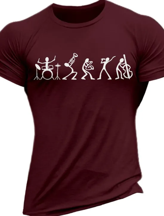 Online OUKU Men's Graphic Prints Musical Notes Hobby T Shirt Graphic Tee 100% Cotton Short Sleeve Graphic Shirt Wine Black White Comfortable Tee Vacation Street Fashion Designer Clothing