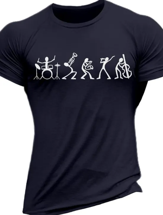 Online OUKU Men's Graphic Prints Musical Notes Hobby T Shirt Graphic Tee 100% Cotton Short Sleeve Graphic Shirt Wine Black White Comfortable Tee Vacation Street Fashion Designer Clothing
