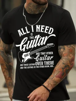 Online OUKU Men's Graphic Prints Musical Instrument Hobby T Shirt Graphic Tee Cotton Short Sleeves Graphic Shirt Black Navy Blue Light Grey Comfortable Tee Vacation Street Fashion Designer Clothing