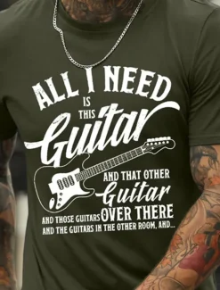 Online OUKU Men's Graphic Prints Musical Instrument Hobby T Shirt Graphic Tee Cotton Short Sleeves Graphic Shirt Black Navy Blue Light Grey Comfortable Tee Vacation Street Fashion Designer Clothing