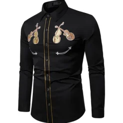 Online OUKU Men's Graphic Prints Musical Instrument Shirt Western Shirt Cowboy Shirt Long Sleeve Sports Fashion Streetwear Outdoor Daily Fall & Winter Turndown Print Button-Down Black White Navy Blue