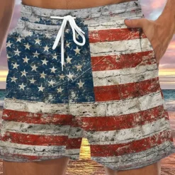 Outlet OUKU Men's Graphic Prints National Flag Swim Trunks Swim Shorts Board Shorts Mid Waist Hawaiian Boho Casual Daily Holiday Drawstring with Mesh lining Elastic Waist Designer Clothing Apparel