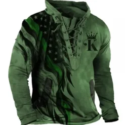 Outlet OUKU Men's Graphic Prints National Flag Sweatshirt Pullover Long Sleeve Sweatshirt Standing Collar Streetwear Designer Basic 3D Print Sports & Outdoor Casual Daily Lace up Pocket Spring & Fall